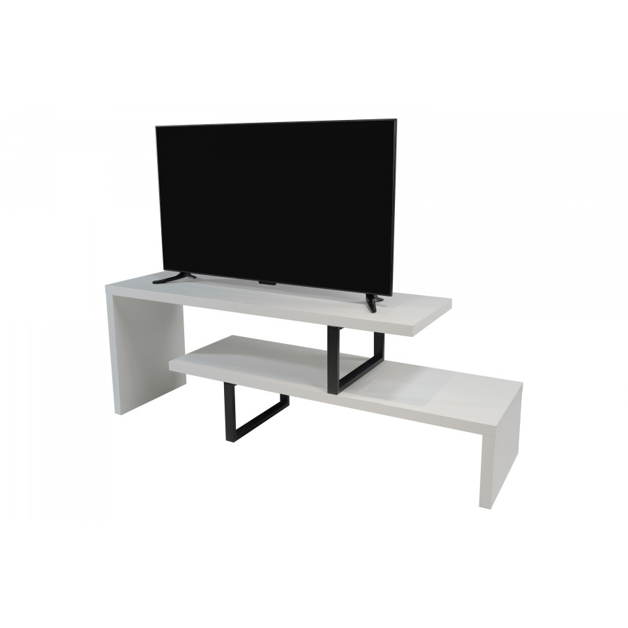 LeisureMod - Orford Mid-Century Modern TV Stand with MDF Shelves and Powder Coated Iron Legs