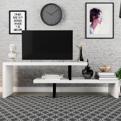 LeisureMod - Orford Mid-Century Modern TV Stand with MDF Shelves and Powder Coated Iron Legs