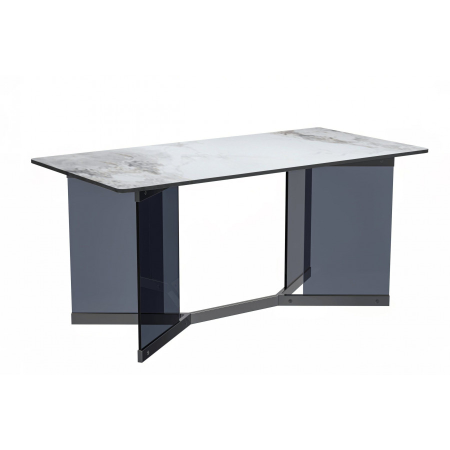 LeisureMod Oryn Mid-Century Modern 55" Rectangular Dining Table with Glass/Sintered Stone Top - Medium Gray