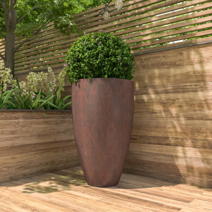 LeisureMod - Petal Modern Tapered Round Planter in Fiberstone and Clay in Brown