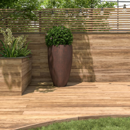 LeisureMod - Petal Modern Tapered Round Planter in Fiberstone and Clay in Brown