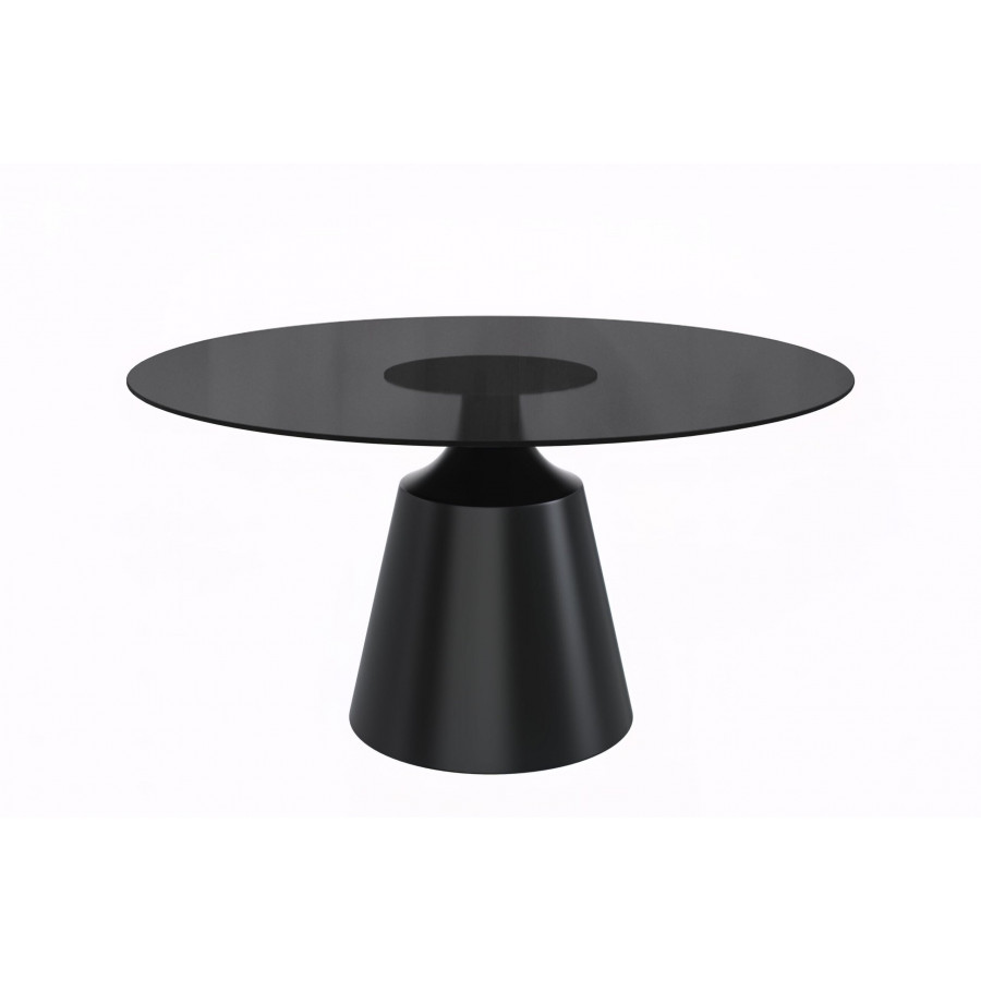 LeisureMod Prynn Modern 60" Round Dining Table with Glass Top and Black Pedestal Base - Black