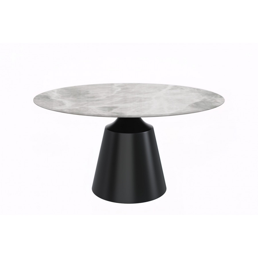 LeisureMod Prynn Modern 60" Round Dining Table with Sintered Stone Top and Black Pedestal Base - Light Gray