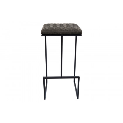 LeisureMod Quincy Quilted Stitched Leather Bar Stools with Black Metal Frame - Gray