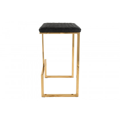 LeisureMod Quincy Quilted Stitched Leather Bar Stools with Gold Metal Frame - Charcoal/Black