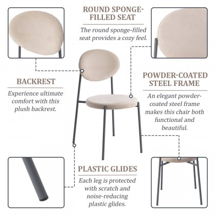 LeisureMod Euston Modern Velvet Dining Chair With Gray Steel Frame - Beige