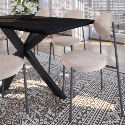 LeisureMod Euston Modern Velvet Dining Chair With Gray Steel Frame - Beige