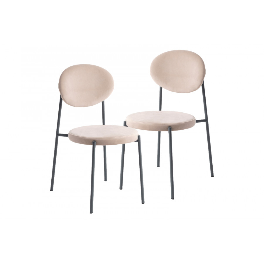 LeisureMod Euston Modern Velvet Dining Chair With Gray Steel Frame (Set Of 2) - Beige