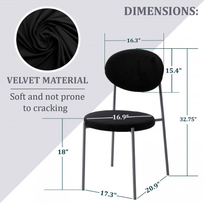 LeisureMod Euston Modern Velvet Dining Chair With Gray Steel Frame - Black
