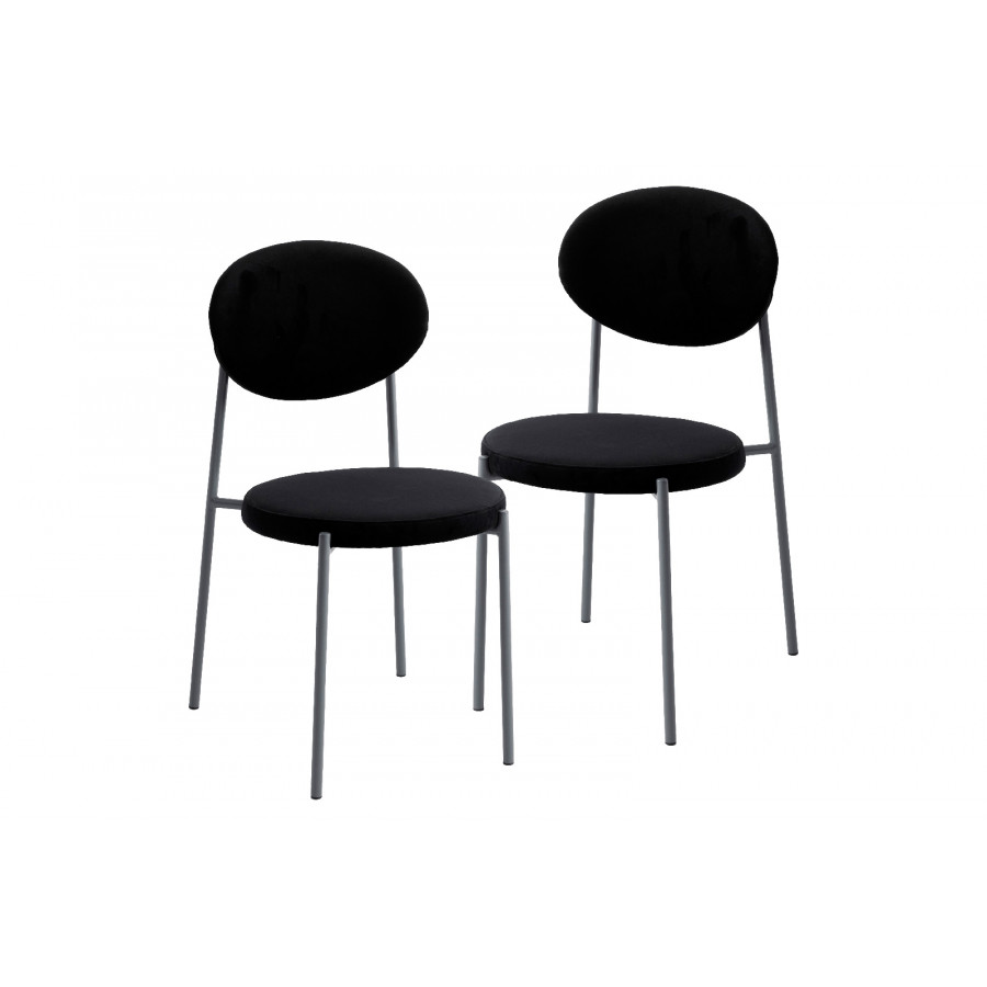LeisureMod Euston Modern Velvet Dining Chair With Gray Steel Frame (Set Of 2) - Black