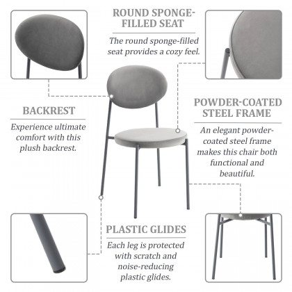 LeisureMod Euston Modern Velvet Dining Chair With Gray Steel Frame - Gray
