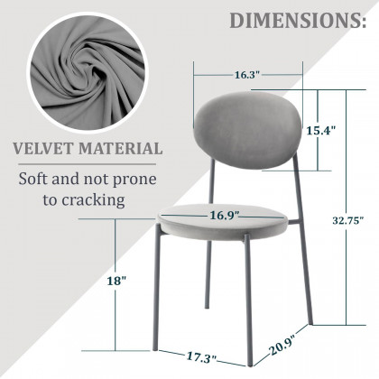 LeisureMod Euston Modern Velvet Dining Chair With Gray Steel Frame - Gray