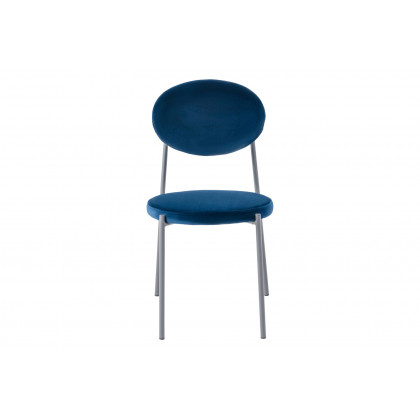 LeisureMod Euston Modern Velvet Dining Chair With Gray Steel Frame (Set Of 2) - Navy Blue