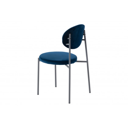 LeisureMod Euston Modern Velvet Dining Chair With Gray Steel Frame (Set Of 2) - Navy Blue