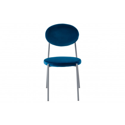 LeisureMod Euston Modern Velvet Dining Chair With Gray Steel Frame (Set Of 4) - Navy Blue