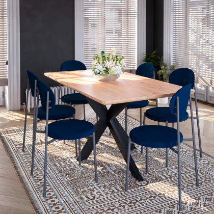 LeisureMod Euston Modern Velvet Dining Chair With Gray Steel Frame (Set Of 4) - Navy Blue