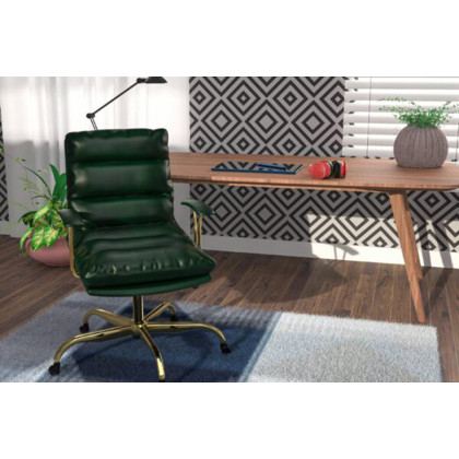 LeisureMod Regina Modern Leather Adjustable Conference Office Chair - Pine/Green