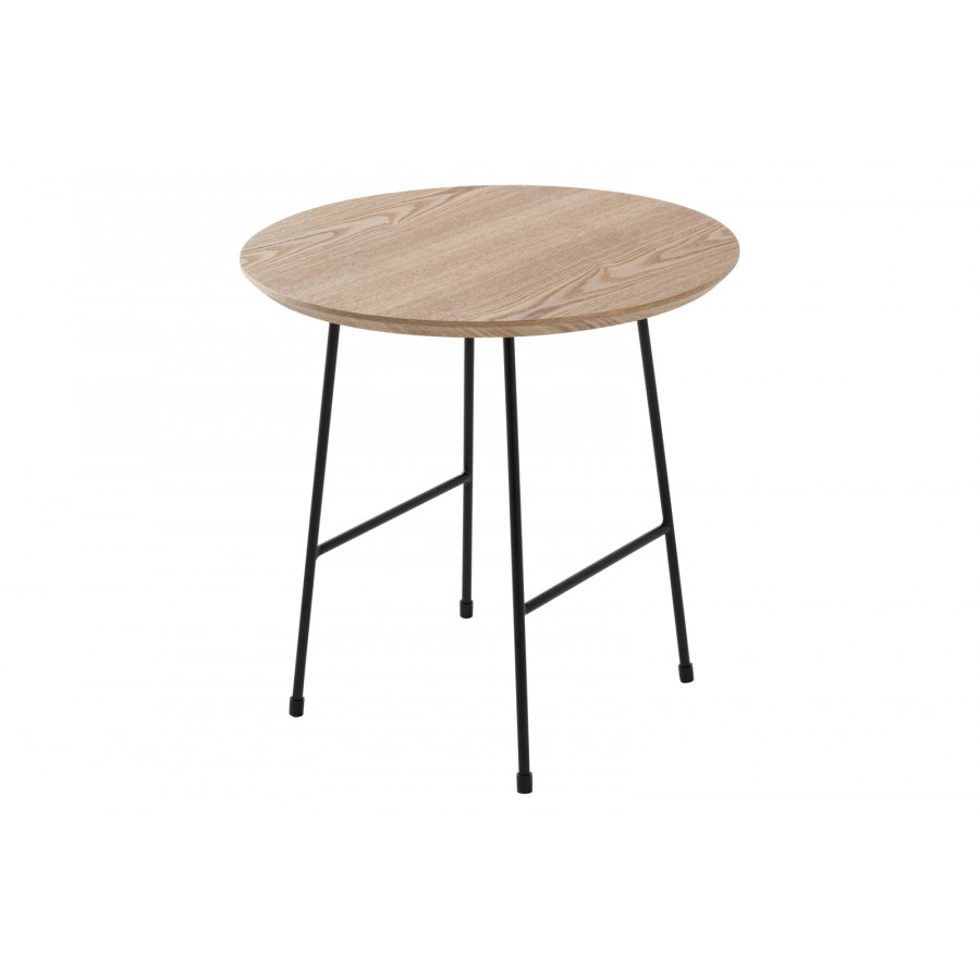 LeisureMod Rossmore Black Base Side Table - Natural Wood