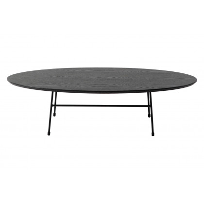 LeisureMod Rossmore Oval Coffee Table Black Powder Coated Steel Frame - Black