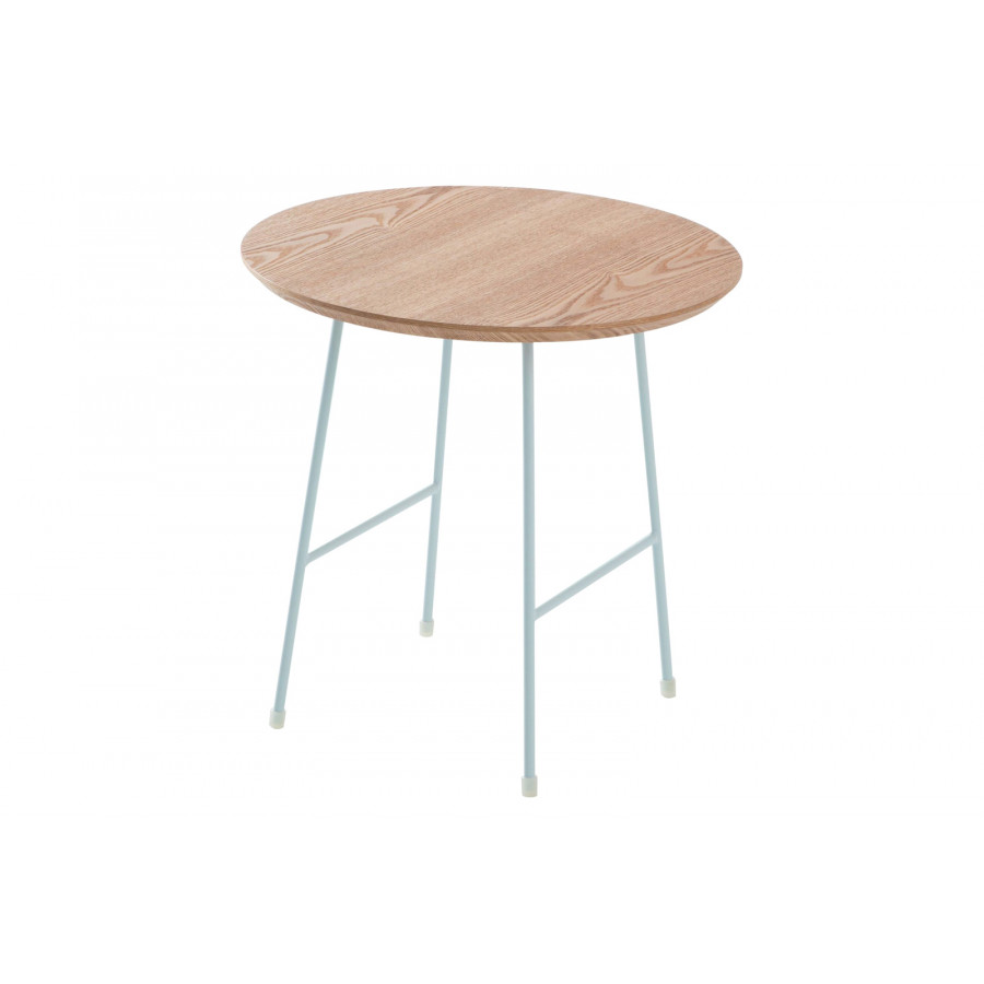 LeisureMod Rossmore White Base Side Table - Natural Wood