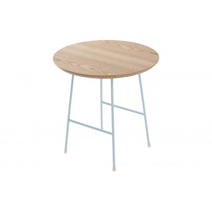 LeisureMod Rossmore White Base Side Table - Natural Wood