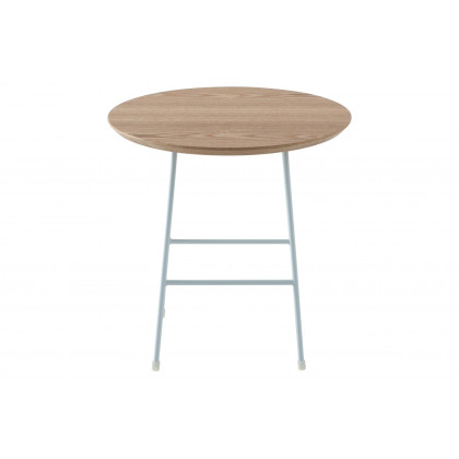 LeisureMod Rossmore White Base Side Table - Natural Wood