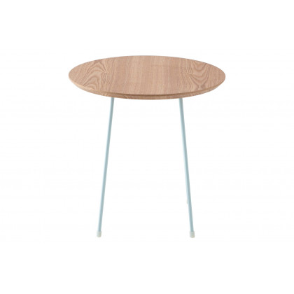 LeisureMod Rossmore White Base Side Table - Natural Wood