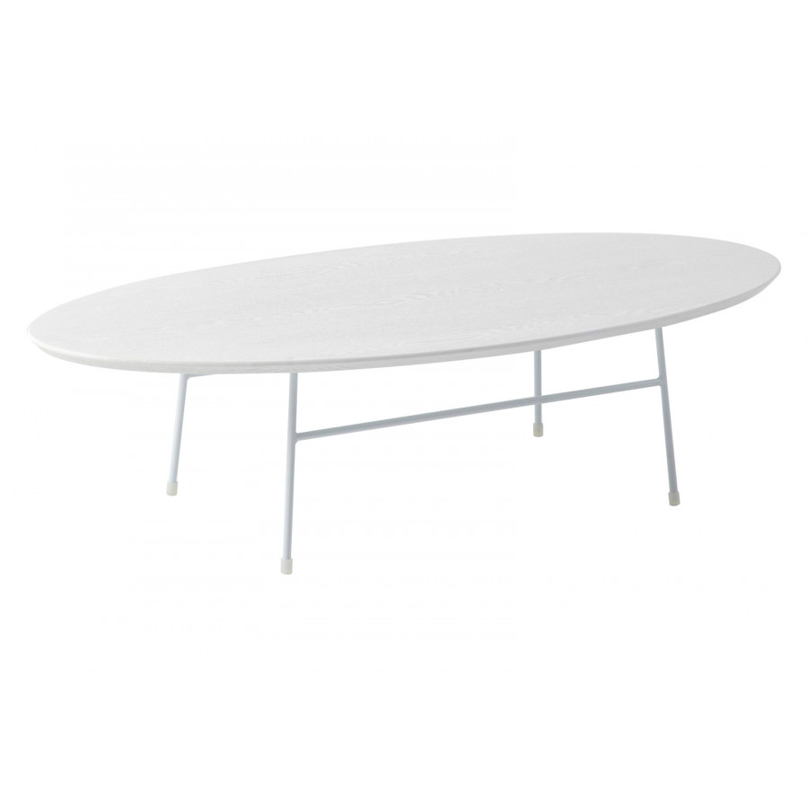 LeisureMod Rossmore Oval Coffee Table White Powder Coated Steel Frame - White