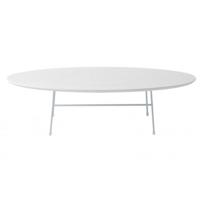 LeisureMod Rossmore Oval Coffee Table White Powder Coated Steel Frame - White