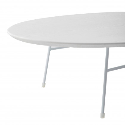 LeisureMod Rossmore Oval Coffee Table White Powder Coated Steel Frame - White