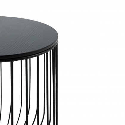 LeisureMod Runswick Modern Wood Top End Table With Metal Base - Black