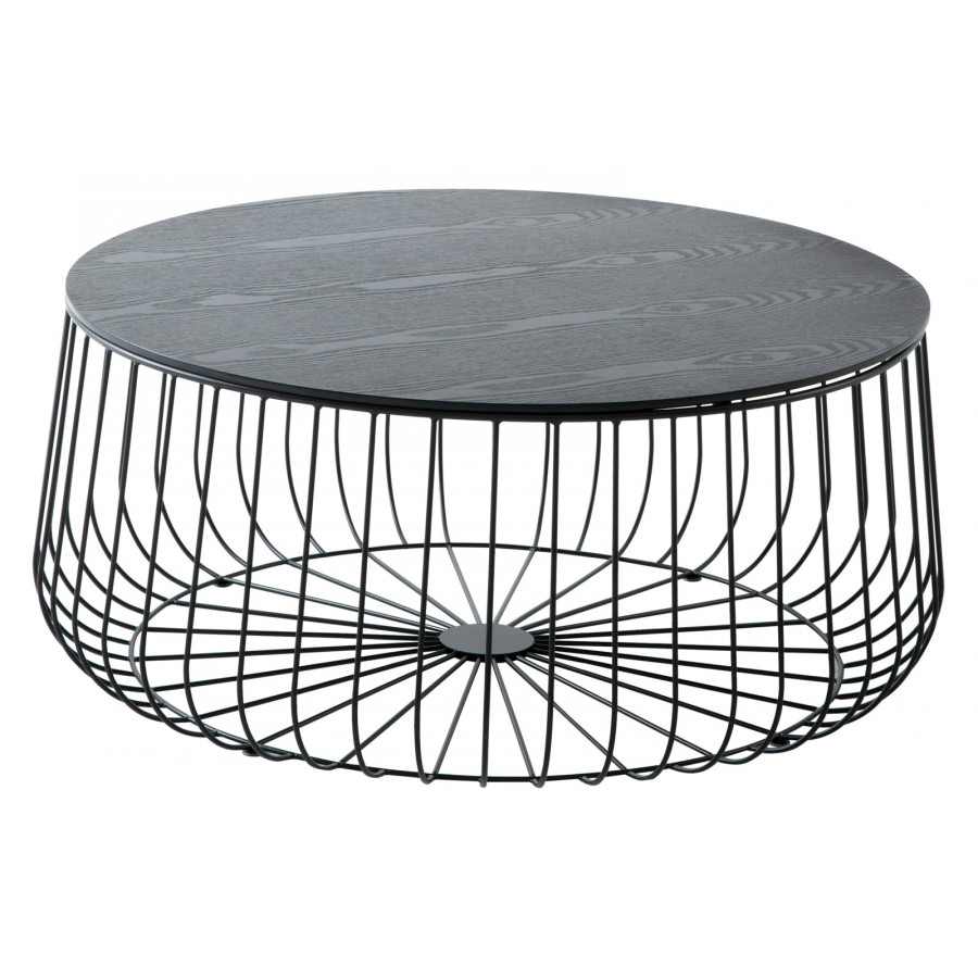 LeisureMod Runswick Modern Wood Top Coffee Table With Metal Base - Black