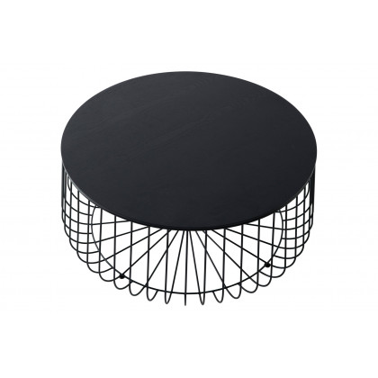 LeisureMod Runswick Modern Wood Top Coffee Table With Metal Base - Black