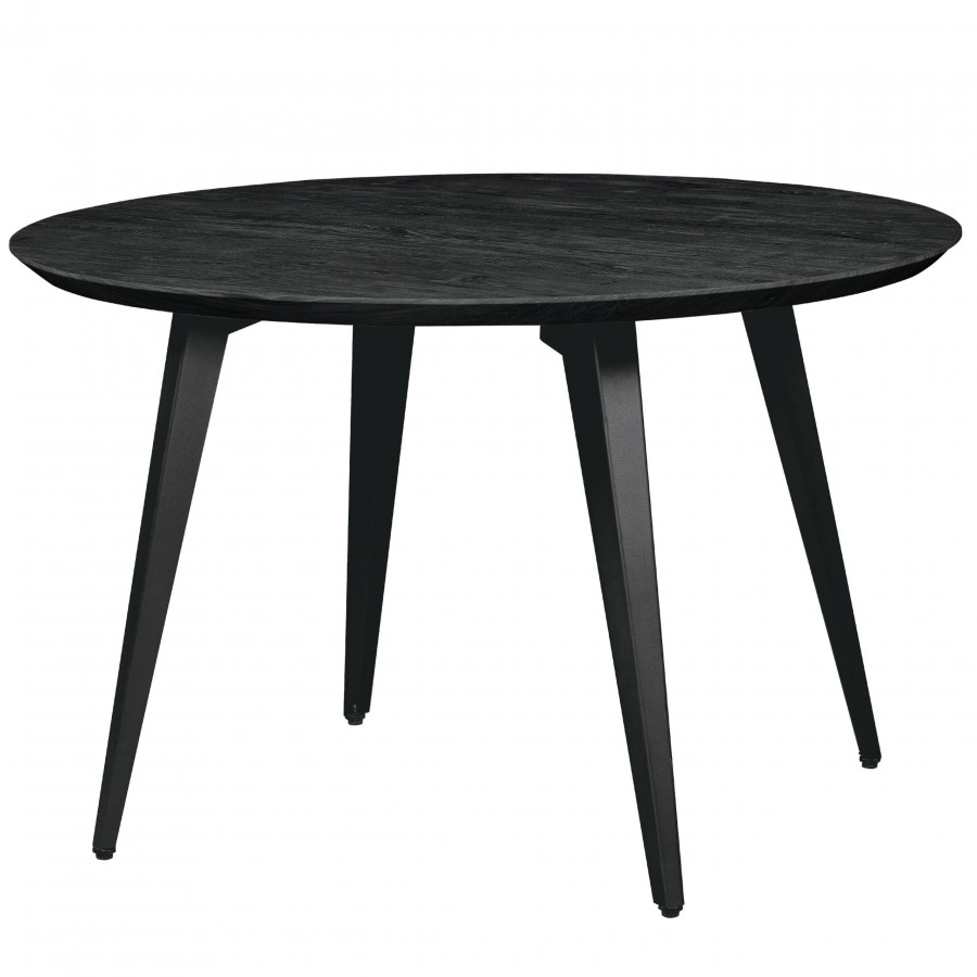 LeisureMod Ravenna Modern 47" Round Wood Dining Table with Metal Legs - Ebony