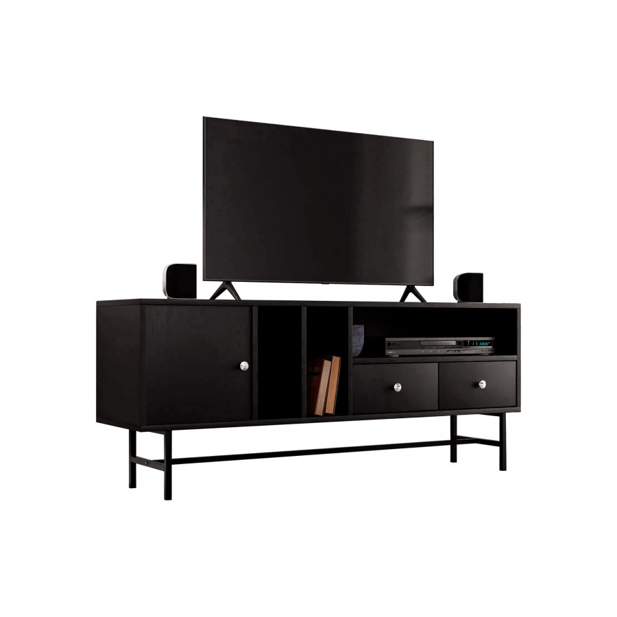 LeisureMod Rochester Modern Rectangular TV Stand with Enclosed Storage - Ebony
