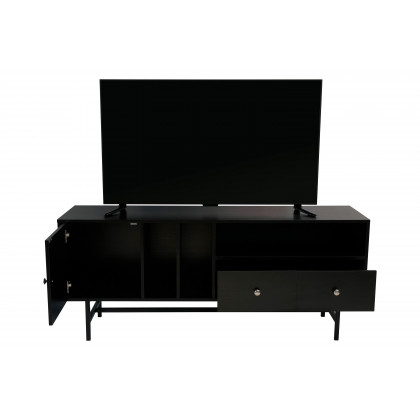 LeisureMod Rochester Modern Rectangular TV Stand with Enclosed Storage - Ebony