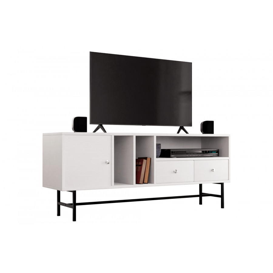 LeisureMod Rochester Modern Rectangular TV Stand with Enclosed Storage - White