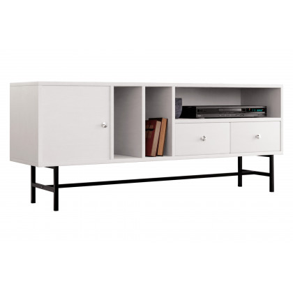 LeisureMod Rochester Modern Rectangular TV Stand with Enclosed Storage - White