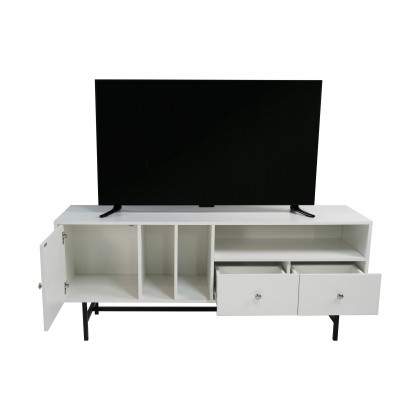LeisureMod Rochester Modern Rectangular TV Stand with Enclosed Storage - White