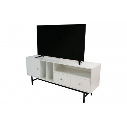 LeisureMod Rochester Modern Rectangular TV Stand with Enclosed Storage - White