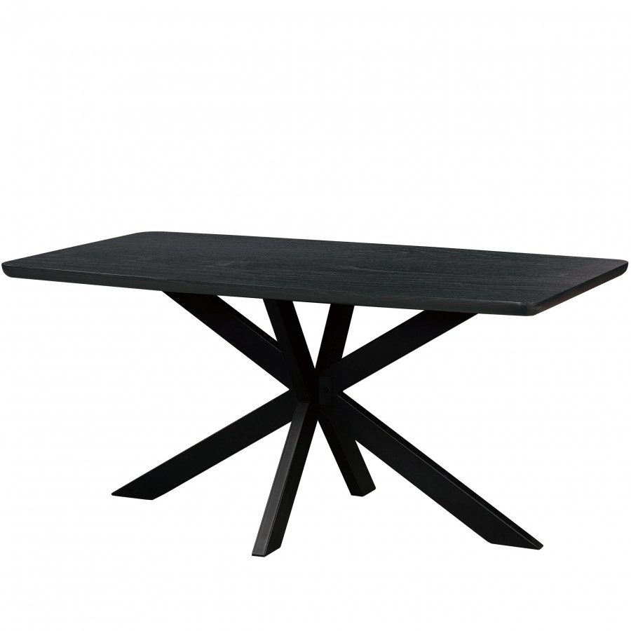 LeisureMod Ravenna 63" Rectangular Wood Dining Table with Modern Metal Base - Ebony