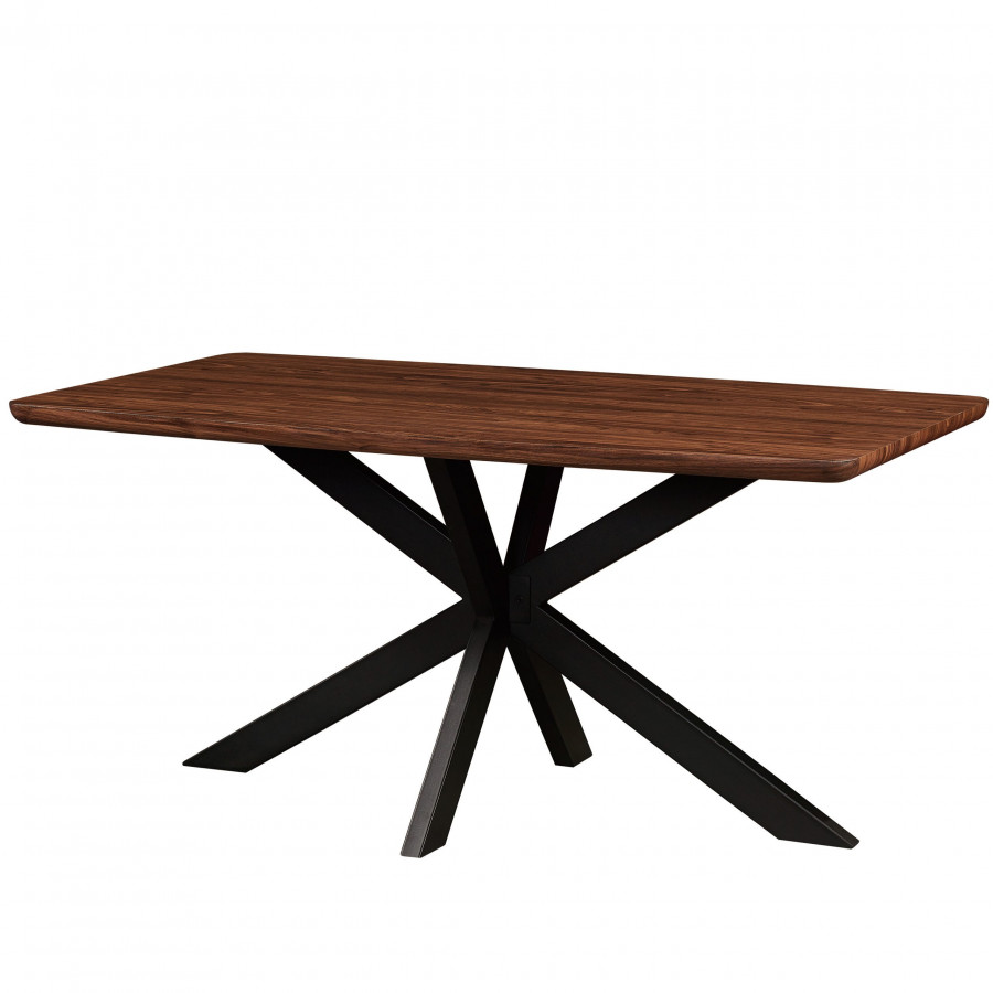 LeisureMod Ravenna 63" Rectangular Wood Dining Table with Modern Metal Base - Dark Walnut