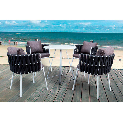 LeisureMod Spencer Modern Rope Outdoor Patio Dining Chair With Cushions - Black