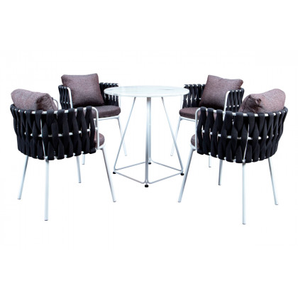 LeisureMod Spencer Modern Rope Outdoor Patio Dining Chair With Cushions - Black