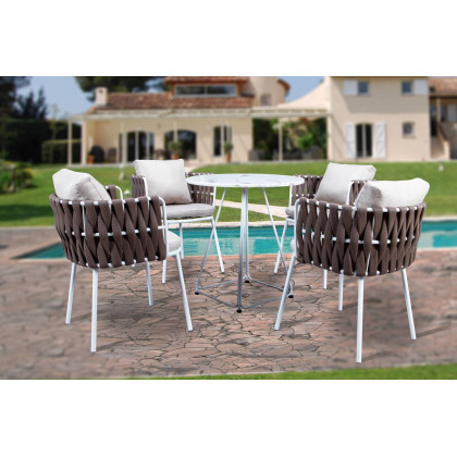LeisureMod Spencer Modern Rope Outdoor Patio Dining Chair With Cushions - Brown
