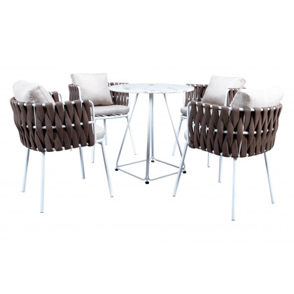 LeisureMod Spencer Modern Rope Outdoor Patio Dining Chair With Cushions - Brown