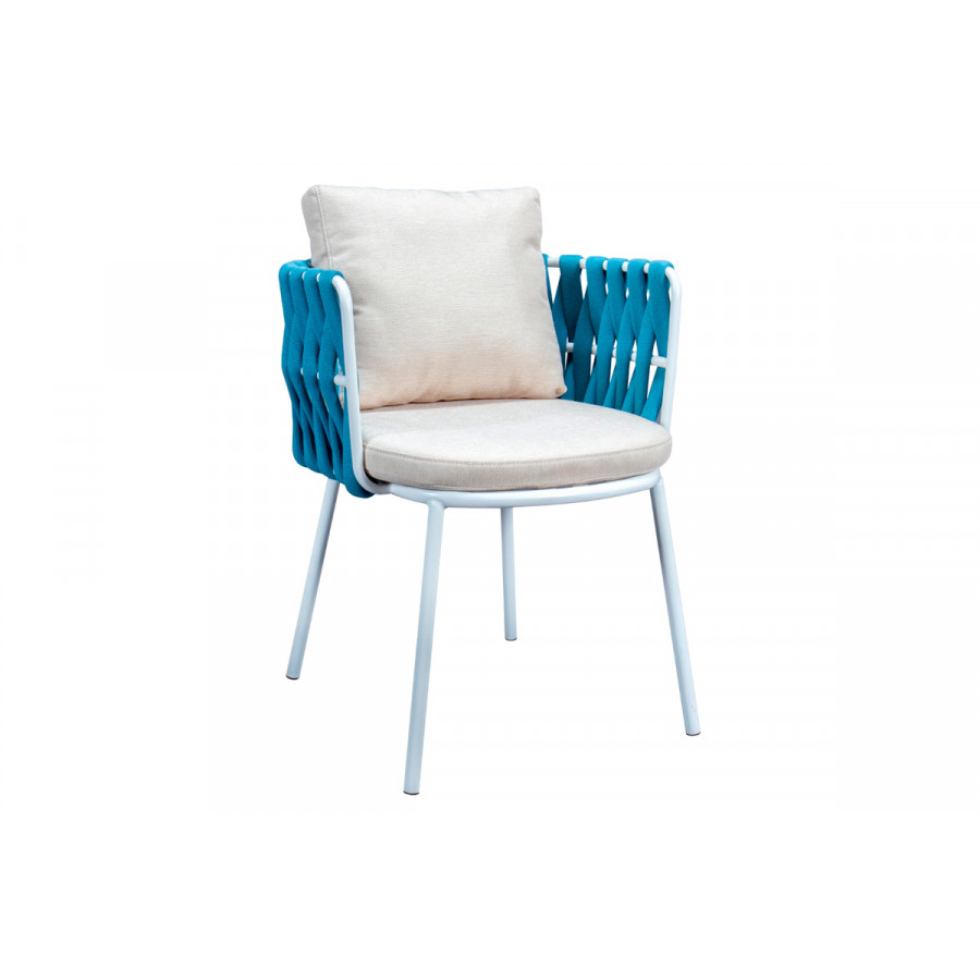 LeisureMod Spencer Modern Rope Outdoor Patio Dining Chair With Cushions - Blue