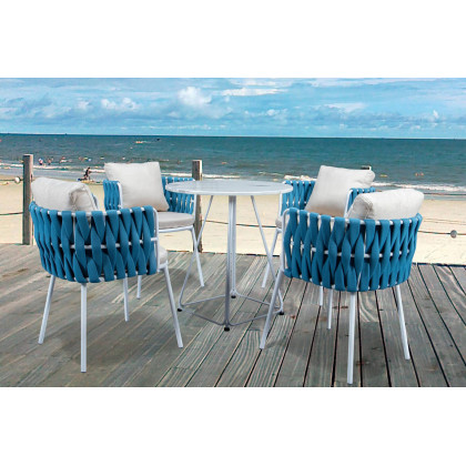 LeisureMod Spencer Modern Rope Outdoor Patio Dining Chair With Cushions - Blue