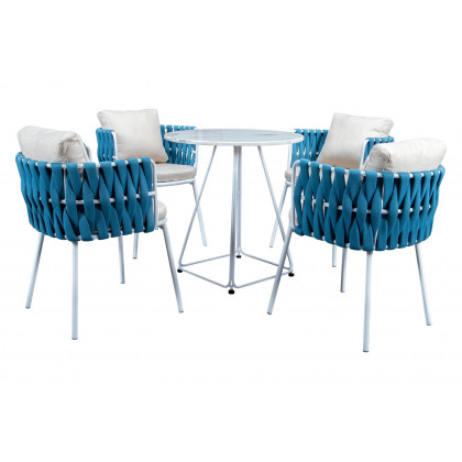 LeisureMod Spencer Modern Rope Outdoor Patio Dining Chair With Cushions - Blue