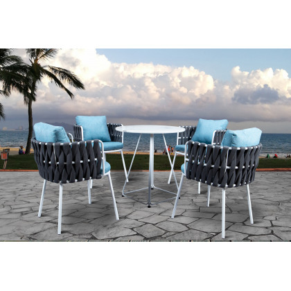 LeisureMod Spencer Modern Rope Outdoor Patio Dining Chair With Cushions - Gray